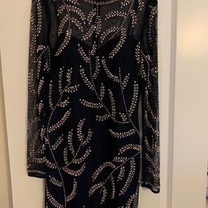 bloomingdales aqua blue beaded mini dress